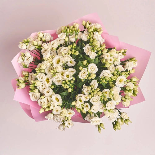 Изображение товара Букет 25 Белых Эустом, упаковка: Розовая, артикул: 2626