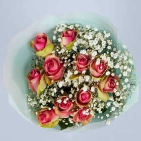 Букет 11 Троянд Белев'ю та Гіпсофіла