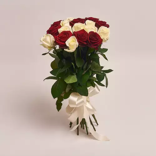 Product image Bouquet of 25 Mix of Red and White Roses, packaging: Without packaging, vendor code: 2376