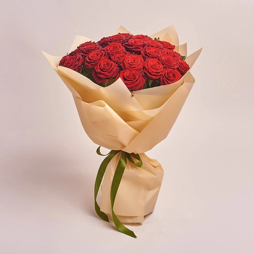 Product image Bouquet of 25 Red Roses Grand Prix, packaging: Peach, vendor code: 2057