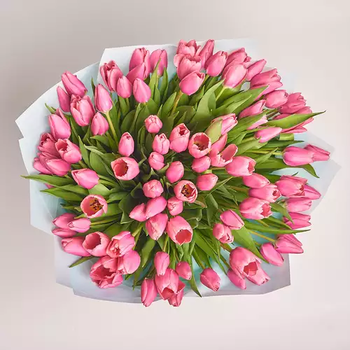 Product image Bouquet 101 Pink tulip, packaging: Blue, vendor code: 2361