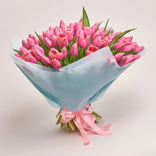 Product image Bouquet 101 Pink tulip, packaging: Blue, vendor code: 2361