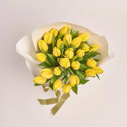 Product image Bouquet of 25 Yellow tulips, packaging: White, vendor code: 2259