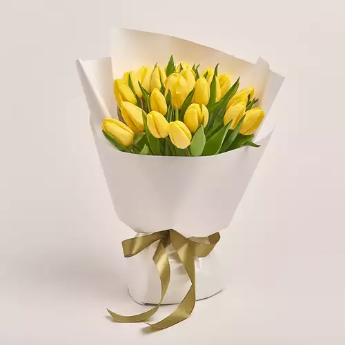 Product image Bouquet of 25 Yellow tulips, packaging: White, vendor code: 2259