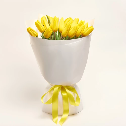 Product image Bouquet of 25 Yellow tulips, packaging: White, vendor code: 2259