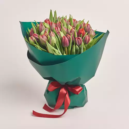 Product image Bouquet 51 Red peony tulip, packaging: Green, vendor code: 2292