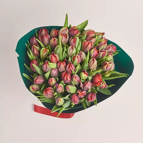 Product image Bouquet 51 Red peony tulip, packaging: Green, vendor code: 2292