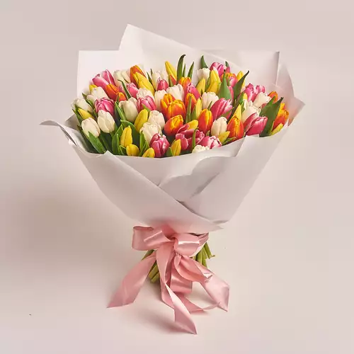 Product image Bouquet of 75 Tulips mix, packaging: White, vendor code: 2328