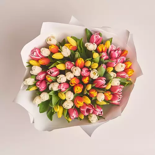 Product image Bouquet of 75 Tulips mix, packaging: White, vendor code: 2328
