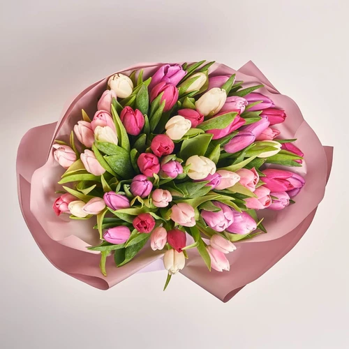 Product image Bouquet 51 Tulip Мix, packaging: Gradiens violet, vendor code: 2299