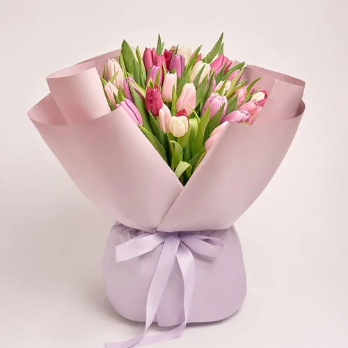 Product image Bouquet 51 Tulip Мix, packaging: Gradiens violet, vendor code: 2299