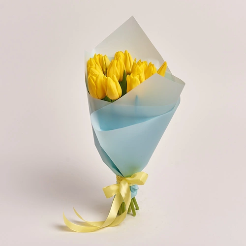 Product image Bouquet of 15 Yellow tulips, packaging: Blue, vendor code: 2248