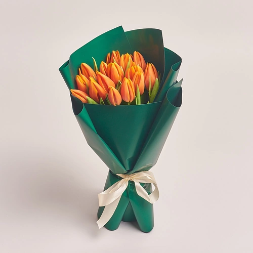 Product image Bouquet of 15 Orange tulips, packaging: Green, vendor code: 2251