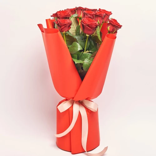Product image Bouquet of 11 Red Roses Grand Prix, packaging: Red, SKU: 2056