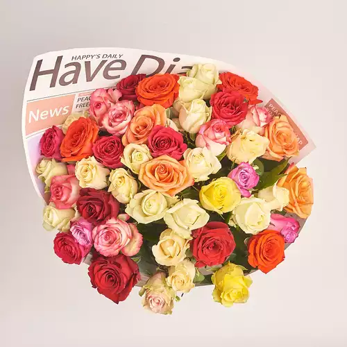 Product image Bouquet 51 Rose Mix, packaging: Newspaper, vendor code: 2384