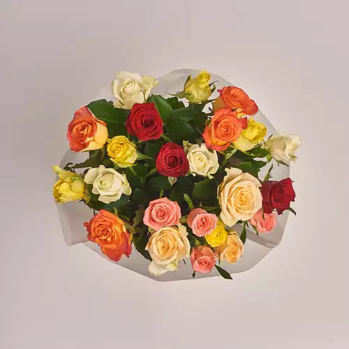 Product image Bouquet of 25 Mixed Roses, packaging: Transparent, vendor code: 2385