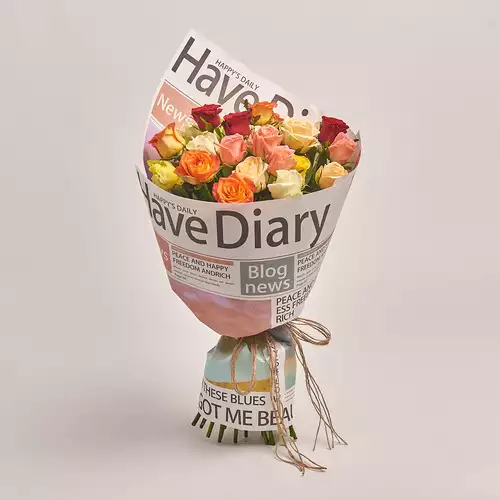 Product image Bouquet of 25 Mixed Roses, packaging: Newspaper, vendor code: 2385