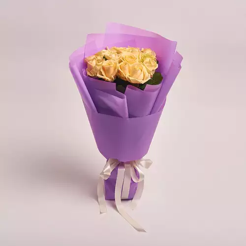 Product image Bouquet of 15 Peach Roses, packaging: Purple, vendor code: 2386