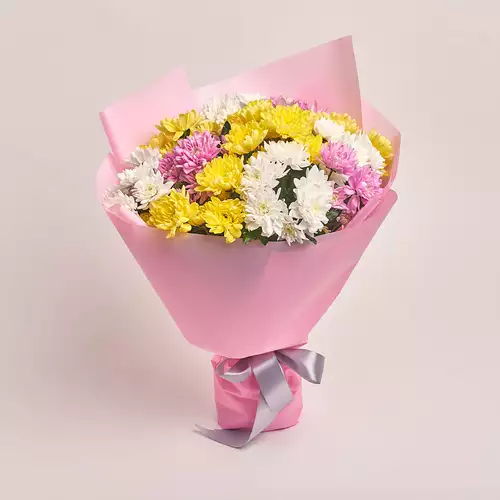 Product image Bouquet of 11 Chrysanthemums Mix, packaging: Pink, vendor code: 2108