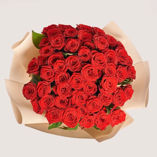 Product image Bouquet 51 Red Rose Grand Prix, packaging: Kafin cream, SKU: 2291