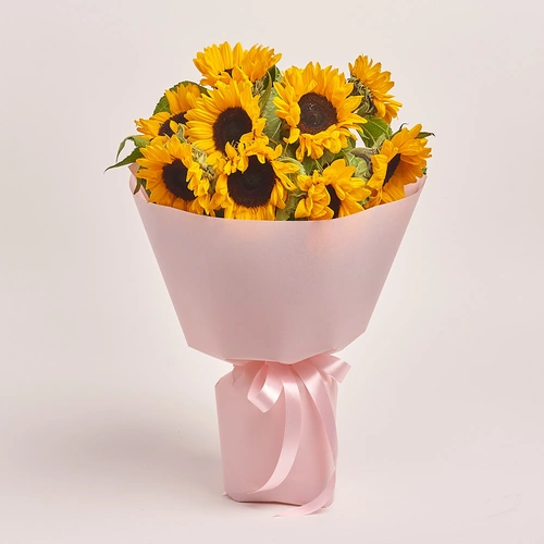 Product image Bouquet of 15 Sunflowers, packaging: Pink, vendor code: 2087