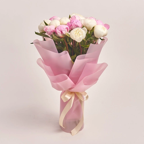 Product image Bouquet of 15 Gentle Peonies Mix, packaging: Pink, vendor code: 2252