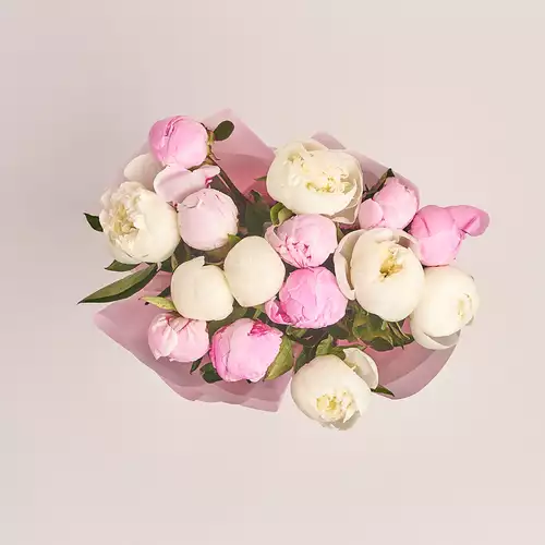 Product image Bouquet of 15 Gentle Peonies Mix, packaging: Pink, vendor code: 2252