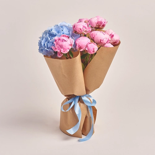 Product image Bouquet of 9 Peonies and Hydrangea, packaging: Craft, vendor code: 2462