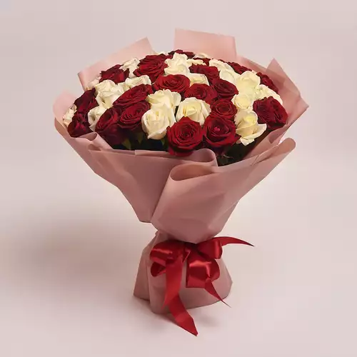 Product image Bouquet 51 Mixed Red and White Roses , packaging: Powder, vendor code: 2382