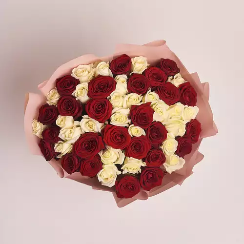 Product image Bouquet 51 Mixed Red and White Roses , packaging: Powder, vendor code: 2382