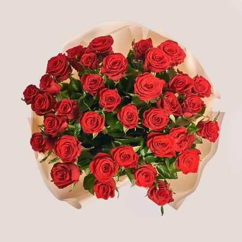 Product image Bouquet of 35 Red Roses Prestige, packaging: Peach, SKU: 2428