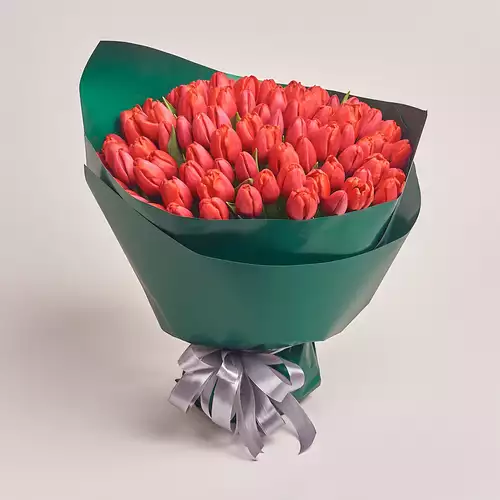 Product image Bouquet 101 Red Tulip, packaging: Green, vendor code: 2363