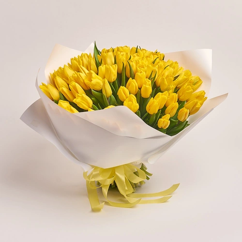 Product image Bouquet 101 Yellow Tulip, packaging: White, vendor code: 2358