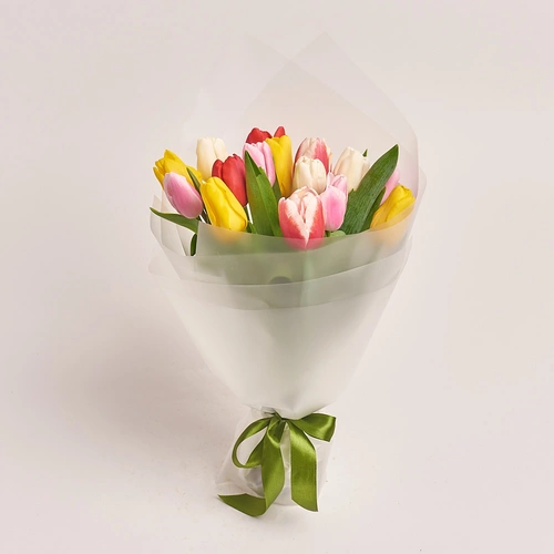 Product image Bouquet of 15 Tulips mix, packaging: Transparent, vendor code: 2178