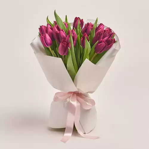 Product image Bouquet of 25 Purple Tulips, packaging: White, vendor code: 2265