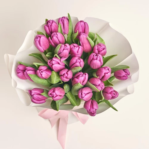Product image Bouquet of 25 Purple Tulips, packaging: White, vendor code: 2265
