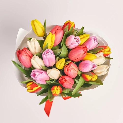 Product image Bouquet of 25 Tulips mix, packaging: White, vendor code: 2264