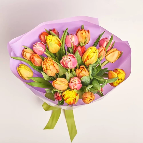 Product image Bouquet of 25 Tulips Мix, packaging: Purple, vendor code: 2264