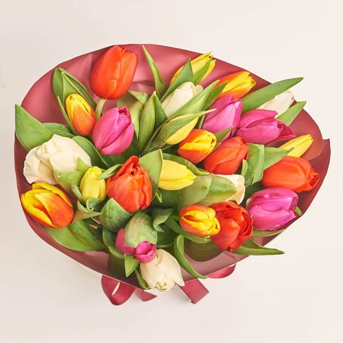 Product image Bouquet of 25 Tulips Мix, packaging: Gradiens pink, vendor code: 2264