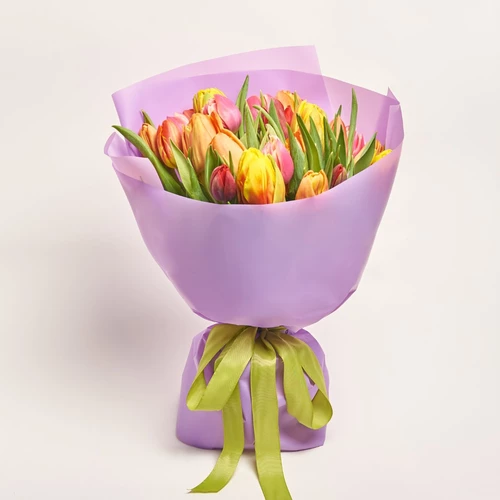 Product image Bouquet of 25 Tulips Мix, packaging: Purple, vendor code: 2264