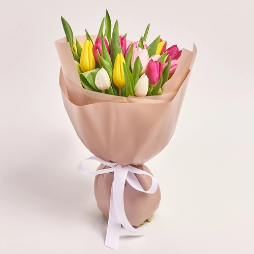 Product image Bouquet of 25 Tulips mix, packaging: White, vendor code: 2264