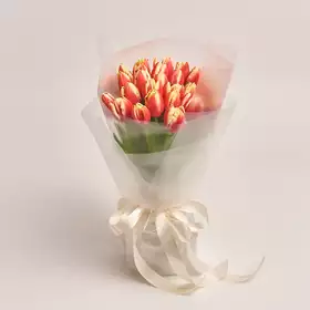 Bouquet of 25 yellow-red tulips