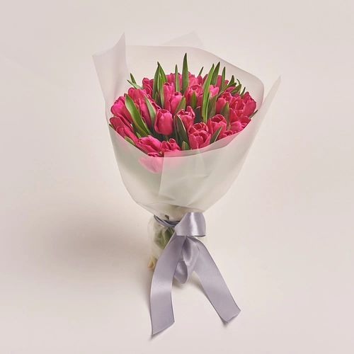 Product image Bouquet of 35 Hot pink Tulips, packaging: Transparent, vendor code: 2274