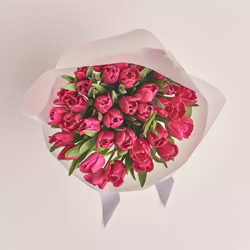 Product image Bouquet of 35 Hot pink Tulips, packaging: Transparent, vendor code: 2274