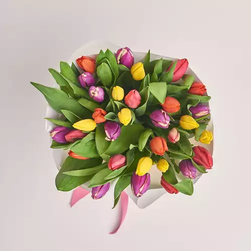 Product image Bouquet of 35 Tulips Мix, packaging: White, vendor code: 2277