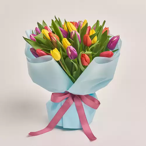 Product image Bouquet of 35 Tulips mix, packaging: Blue, vendor code: 2277