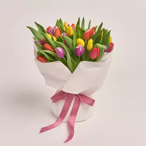 Product image Bouquet of 35 Tulips Мix, packaging: White, vendor code: 2277