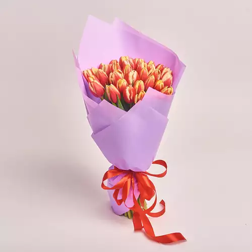 Product image Bouquet of 35 yellow-red tulips, packaging: Purple, vendor code: 2271