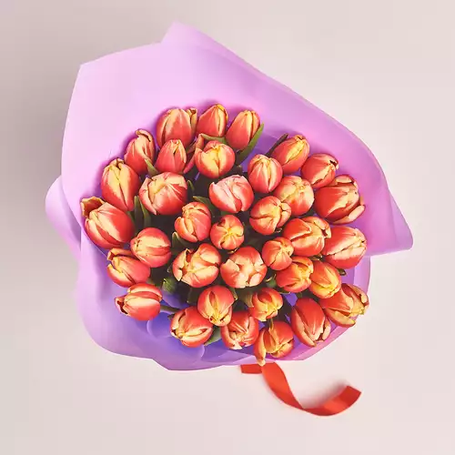 Product image Bouquet of 35 yellow-red tulips, packaging: Purple, vendor code: 2271