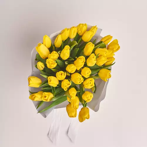 Product image Bouquet of 35 Yellow Tulips, packaging: Gray, vendor code: 2272